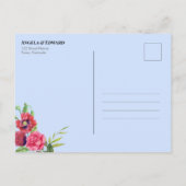 赤いケシのピンクのバラの結婚式の日付を保存 案内ポストカード (裏面)