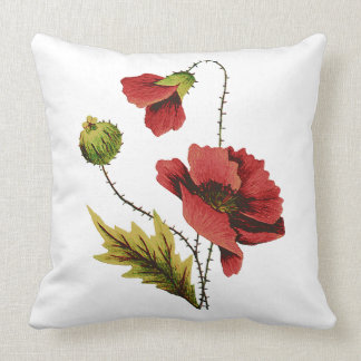 赤いケシのフェイクな刺繍の枕 クッション