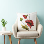 赤いケシのフェイクな刺繍の枕 クッション (椅子)