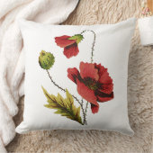 赤いケシのフェイクな刺繍の枕 クッション (ブランケット)