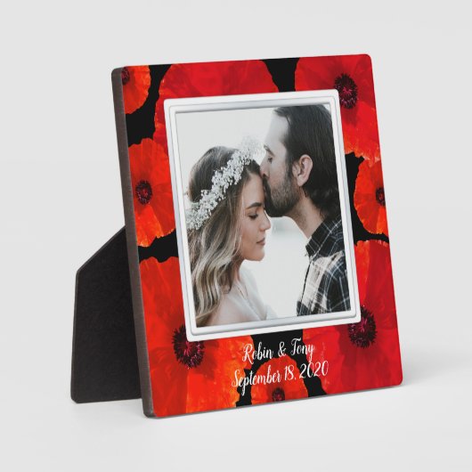 赤いケシの写真の新婚のギフトフレーム フォトプラーク (正面)