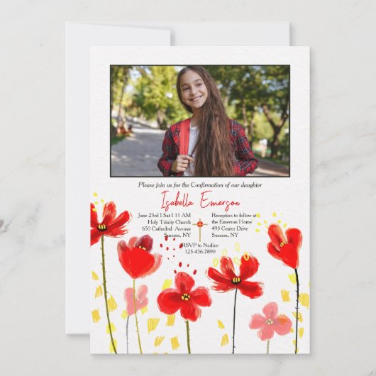 赤いケシの写真の確認 招待状 (正面)