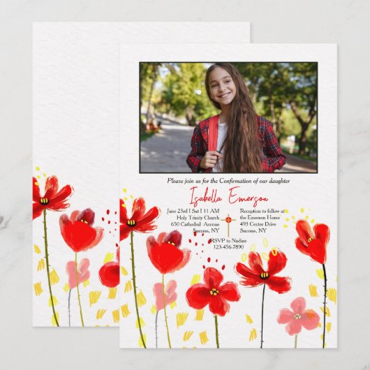 赤いケシの写真の確認 招待状 (正面/裏面)