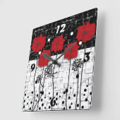 赤いケシの四角い壁時計 スクエア壁時計 (傾斜)