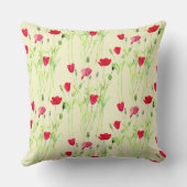 赤いケシの夏の牧草地、野生の花 クッション (裏面)