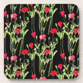 赤いケシの夏の牧草地、野生の花 コースター (正面)