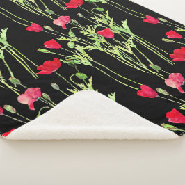 赤いケシの夏の牧草地、野生の花 シェルパブランケット