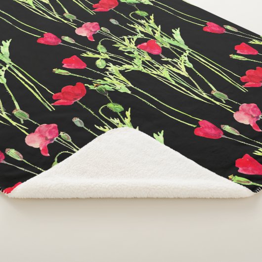 赤いケシの夏の牧草地、野生の花 シェルパブランケット (3/4)