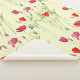 赤いケシの夏の牧草地、野生の花 シェルパブランケット