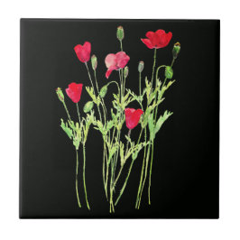 赤いケシの夏の牧草地、野生の花 タイル