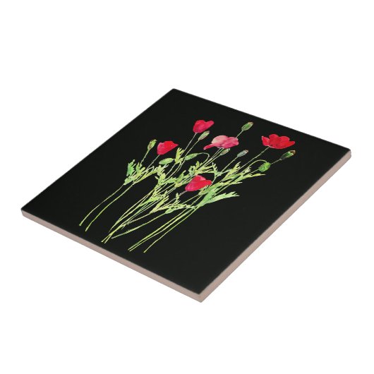 赤いケシの夏の牧草地、野生の花 タイル (側面)