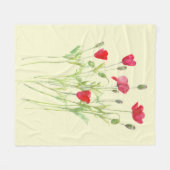 赤いケシの夏の牧草地、野生の花 フリースブランケット (正面(横))