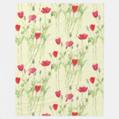 赤いケシの夏の牧草地、野生の花 フリースブランケット (正面)