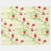 赤いケシの夏の牧草地、野生の花 フリースブランケット (正面(横))