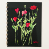 赤いケシの夏の牧草地、野生の花 プランナー手帳 (正面)