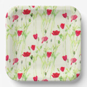 赤いケシの夏の牧草地、野生の花 ペーパープレート (正面)