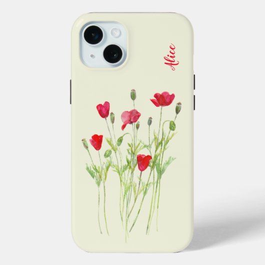 赤いケシの夏の牧草地、野生の花 Case-Mate iPhoneケース (裏面)