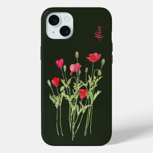 赤いケシの夏の牧草地、野生の花 Case-Mate iPhoneケース (裏面)