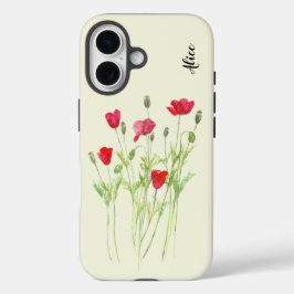 赤いケシの夏の牧草地、野生の花 iPhone 16ケース