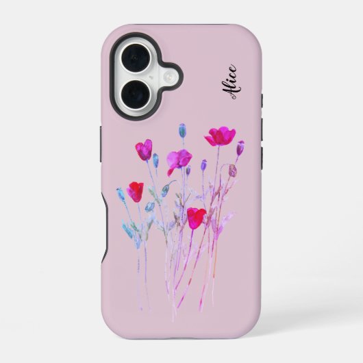 赤いケシの夏の牧草地、野生の花 iPhone 16ケース (裏面)
