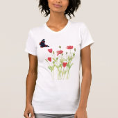 赤いケシの夏の牧草地、野生の花 Tシャツ (正面)