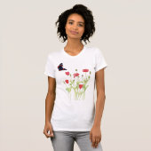 赤いケシの夏の牧草地、野生の花 Tシャツ (正面フル)