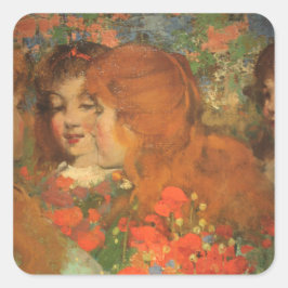 赤いケシの女の子(by George Henry) スクエアシール