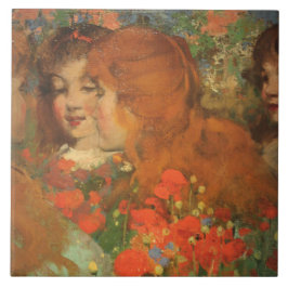 赤いケシの女の子(by George Henry) タイル
