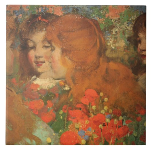 赤いケシの女の子(by George Henry) タイル (正面)