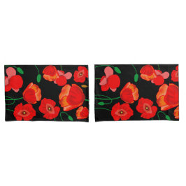 赤いケシの完全な開花黒の背景 枕カバー