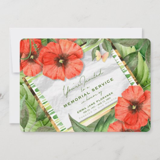 赤いケシの庭は告別式の招待を緑化します 招待状 (正面)