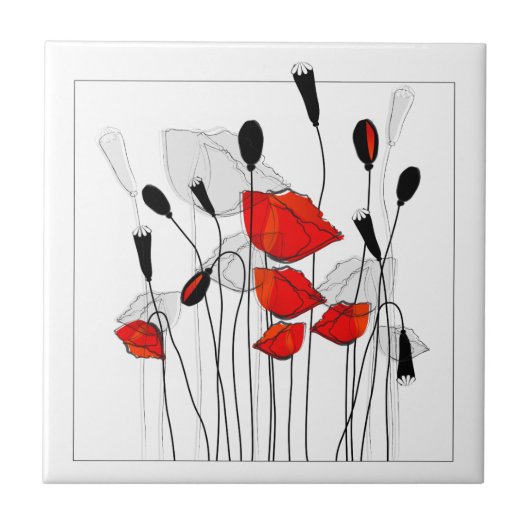 赤いケシの束 タイル (正面)