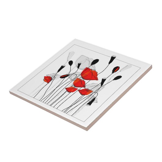 赤いケシの束 タイル (側面)