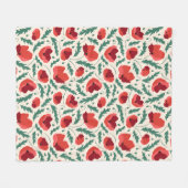 赤いケシの模様 フリースブランケット (正面(横))