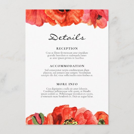 赤いケシの水の結婚色のゲスト情報 エンクロージャーカード (正面)