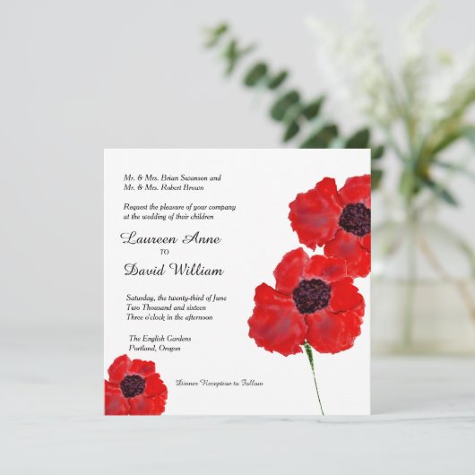 赤いケシの水彩画のカスタムの結婚式招待状 招待状 (スタンド正面)