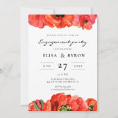 赤いケシの水彩画ウェディングパーティー 招待状 (正面)
