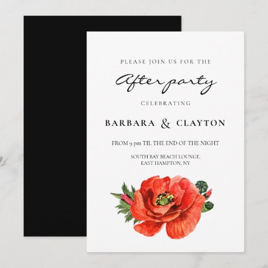 赤いケシの水彩画 ウェディングアフターパーティー 招待状 (正面/裏面)