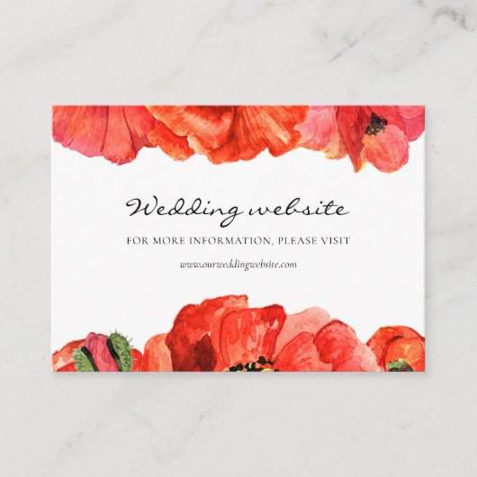 赤いケシの水彩画 ウェディングウェブサイトカード エンクロージャーカード (正面)