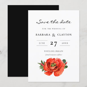 赤いケシの水彩画 Save the date 招待状