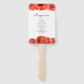 赤いケシの水彩結婚式プログラム ハンドファン (裏面)