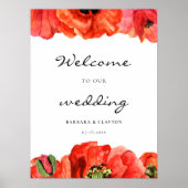 赤いケシの水色のカスタムウェディングサイン ポスター (正面)