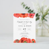 赤いケシの水色の婚約パーティ招待 ポストカード (スタンド正面)