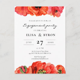 赤いケシの水色の婚約パーティ招待 ポストカード