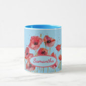 赤いケシの水色ケシのアートカスタマイズ可能な名前 マグカップ (中央)
