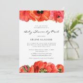 赤いケシの水色ベビーシャワー郵便 招待状 (スタンド正面)