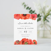 赤いケシの水色日付を保存 ポストカード (スタンド正面)