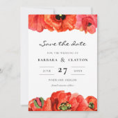 赤いケシの水色日付を保存 招待状 (正面)