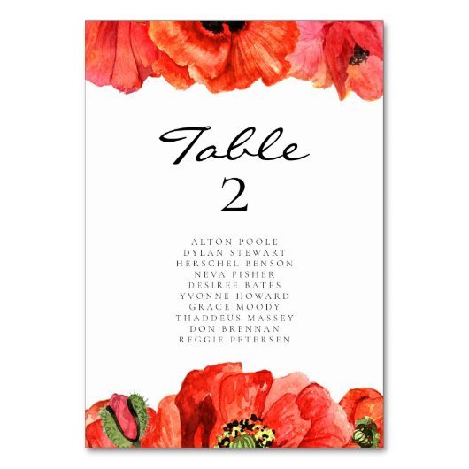 赤いケシの水色結婚のシーティンググラフカード テーブルナンバー (正面)