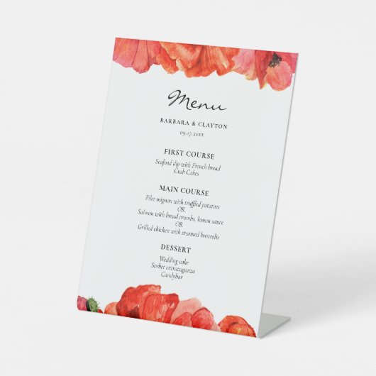 赤いケシの水色結婚のメニュー 台座サイン (正面)